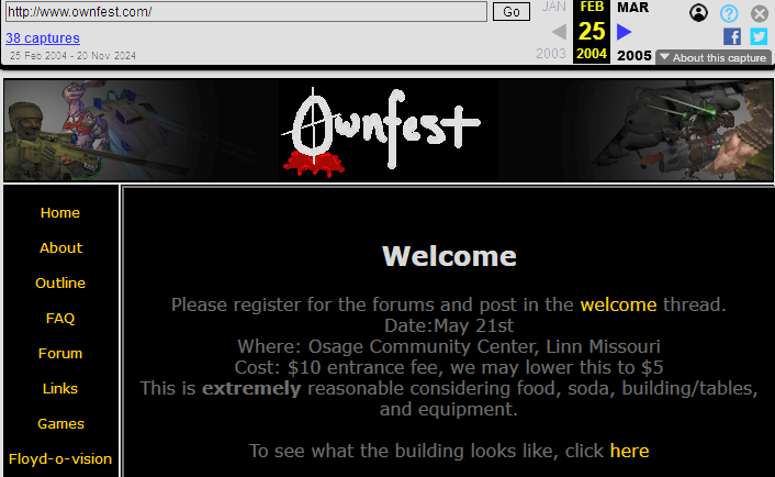 A screenshot of the Ownfest.com home page from 2004 EarlyWeb